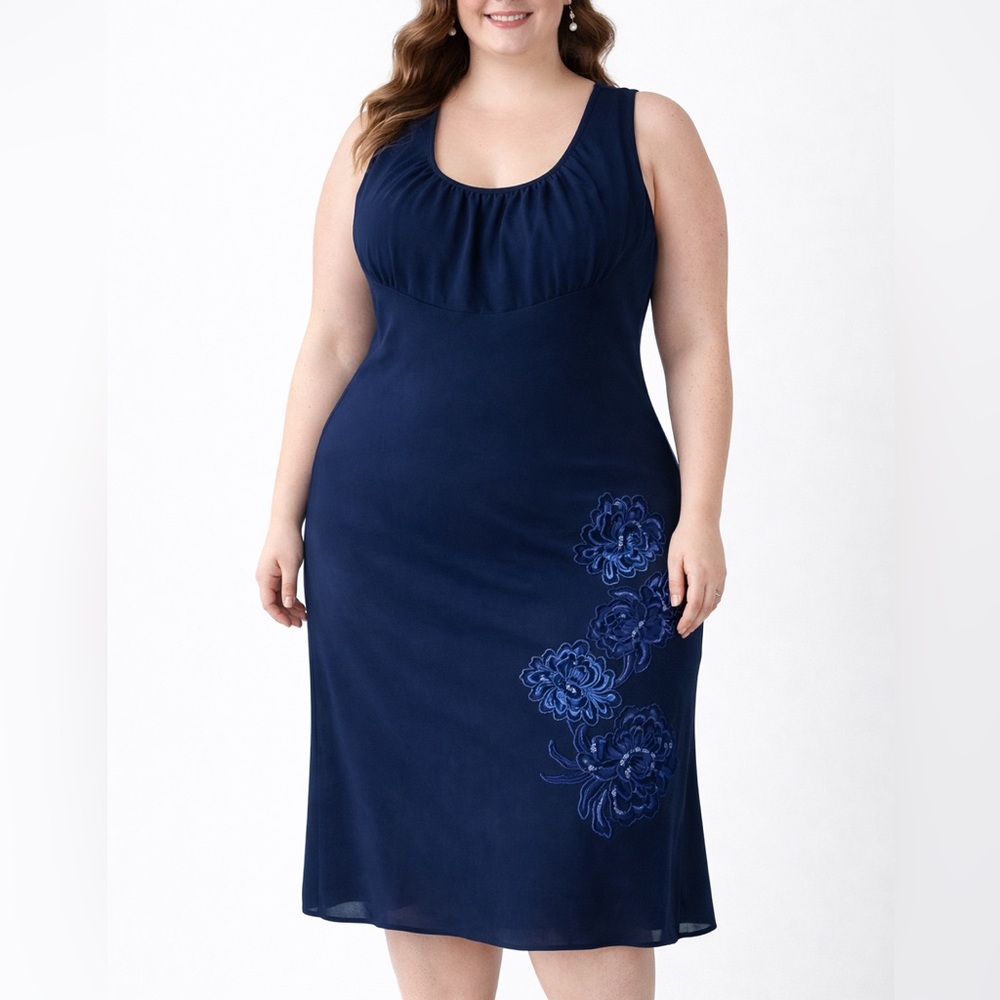 Vintage Venezia 🦋Chiffon overlay |Empire waist |Sheath Dress w/ floral stitching